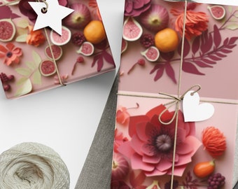 Geschenkpapier mit Früchten und Rosen: Elegante rosige Geschenkverpackung