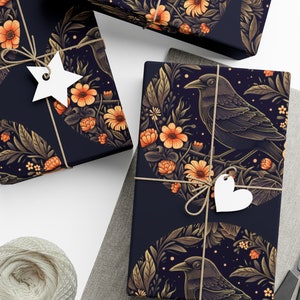 Gothic Raven Gift Wrapping Paper, Dark Floral Pattern  Design,  Ideal for Gothic Gifts, Witchy Ephemera Birthday Wrapping