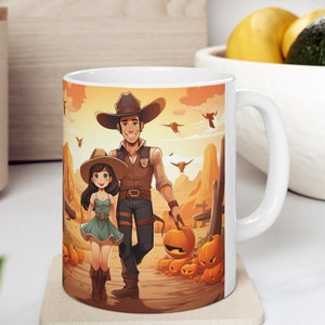 Western Cowboy Ceramic Coffee Mug / Wildwest Cowboy and Daughter Design / Unique Coffee Cup / Perfect Gift for Parents / Father&#39;s Day