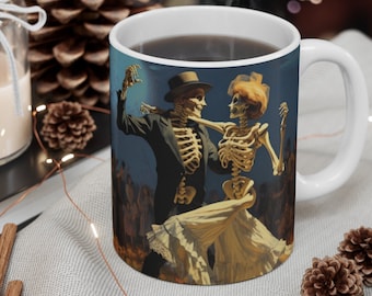 Dancing Skeleton Couple Coffee Mug, Gothic Halloween Art