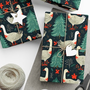 Festive Geese Christmas  Wrapping Paper, Unique Holiday Gift Wrap, Ideal Christmas Gift Packaging