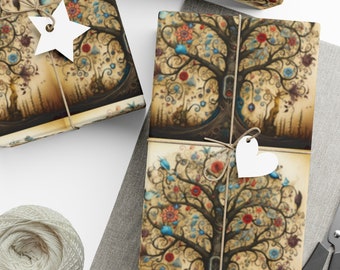 Gothic Tree of Life Wrapping Paper, Dark Whimsical Gift Wrap