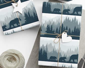 Black Bear Family Wrapping Paper: Scenic Forest Gift Wrap
