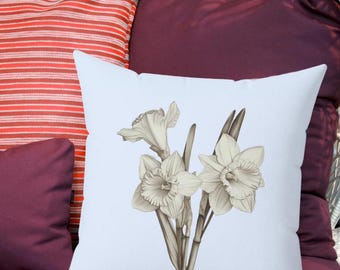 Daffodil Throw Pillow: Vintage Floral Accent Cushion