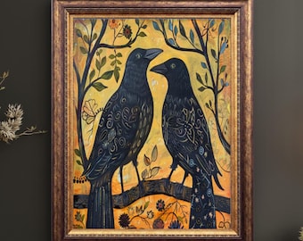 Vintage Crow Couple Print: Gothic Romantic Wall Art