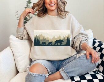 Bear Family Sweatshirt: Canadian Wildlife, Mountain Forest Graphic