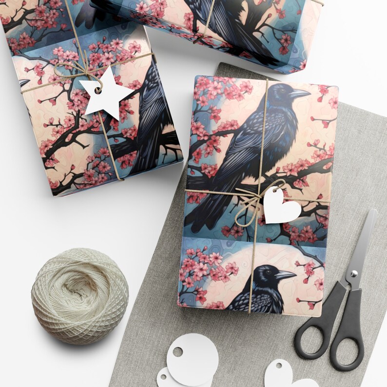 Crow and Cherry Blossom Wrapping Paper: Whimsical Gift Wrap image 5