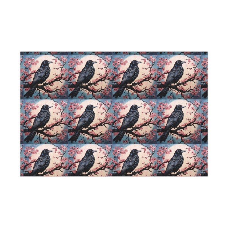 Crow and Cherry Blossom Wrapping Paper: Whimsical Gift Wrap image 2