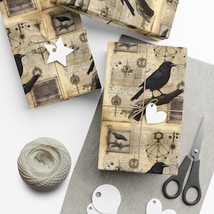 Crow & Witchy Ephemera Gift Wrapping Paper: Mystical Cottagecore Gifts