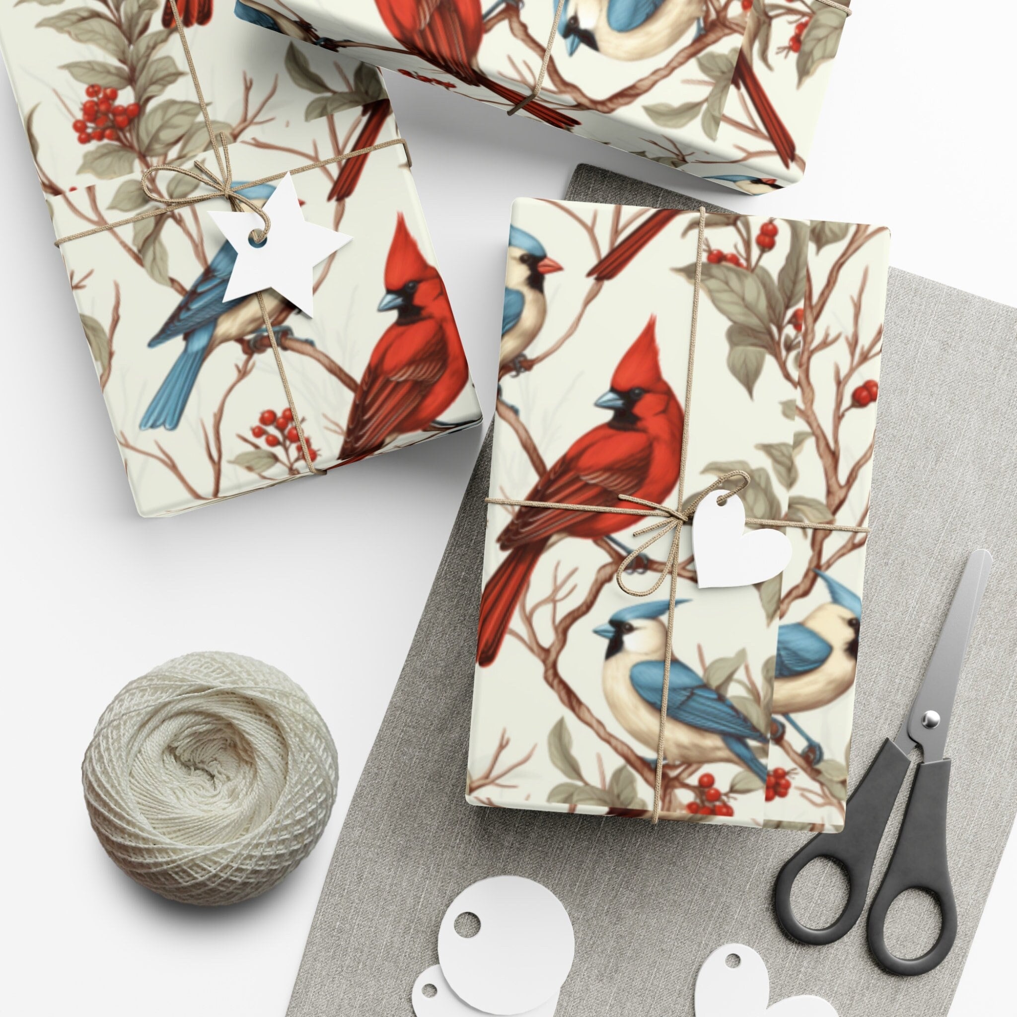 Winter Wonder Cabin Forest Bird Vintage Wrapping Paper