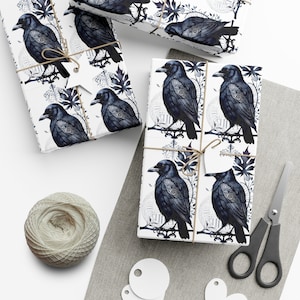 Mysterious Black Crow Wrap, Dark Floral Pattern Design, Ideal Paper for Gothic Gifts, Witchie Ephemera Birthday Gift