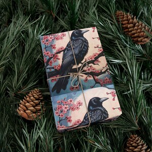 Crow and Cherry Blossom Wrapping Paper: Whimsical Gift Wrap image 4