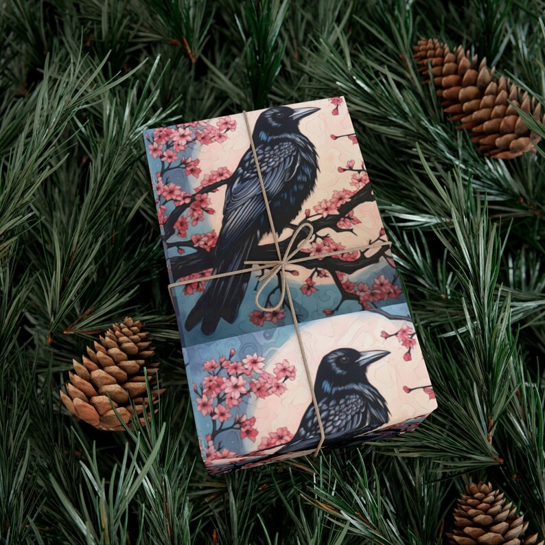 Crow and Cherry Blossom Wrapping Paper: Whimsical Gift Wrap image 4