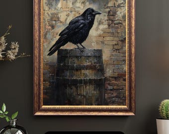 Gothic Crow on Barrel Photo Frame: Unique Home Accent