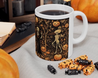 Skeleton Pumpkin Coffee Mug, Halloween Inspired Ceramic Cup