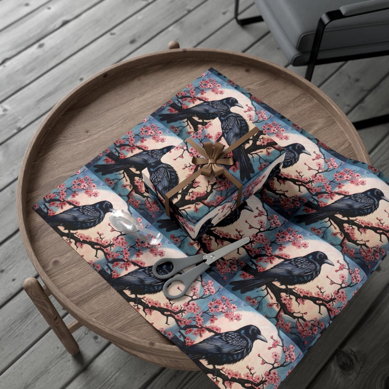Crow and Cherry Blossom Wrapping Paper: Whimsical Gift Wrap image 3
