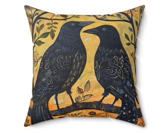 Vintage Crow Couple Pillow: Trädgrenkonst Accentkudde