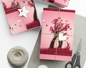 Romantisches Liebesbaum-Geschenkpapier, verliebtes Paar-Design, perfekt für Valentinstagsgeschenke, ideales Geschenk für Liebhaber