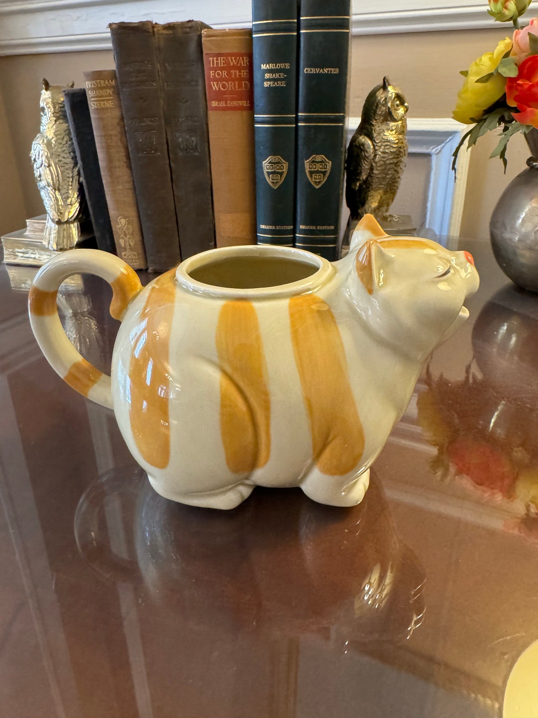 Japan Norcrest Orange Tabby Cat Teapot, Orange Cat Teapot, Striped