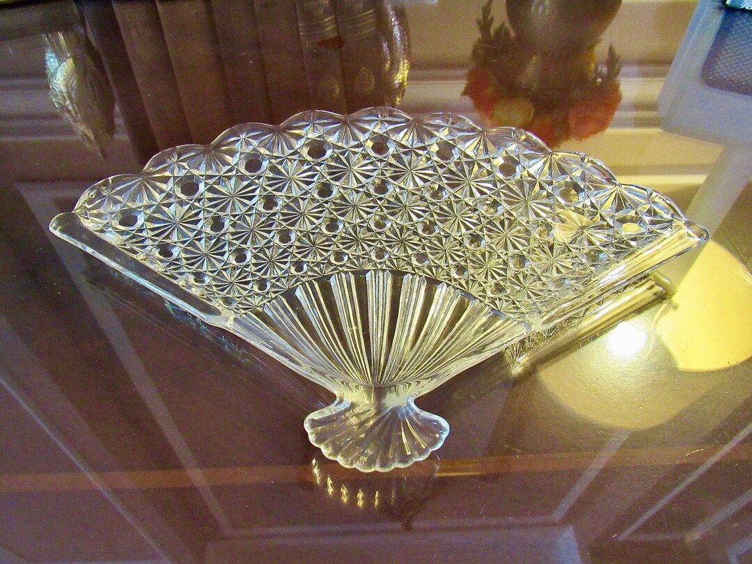 Vintage Fan Shaped Glass Dish Trinket Dish Grand Millennial Etsy