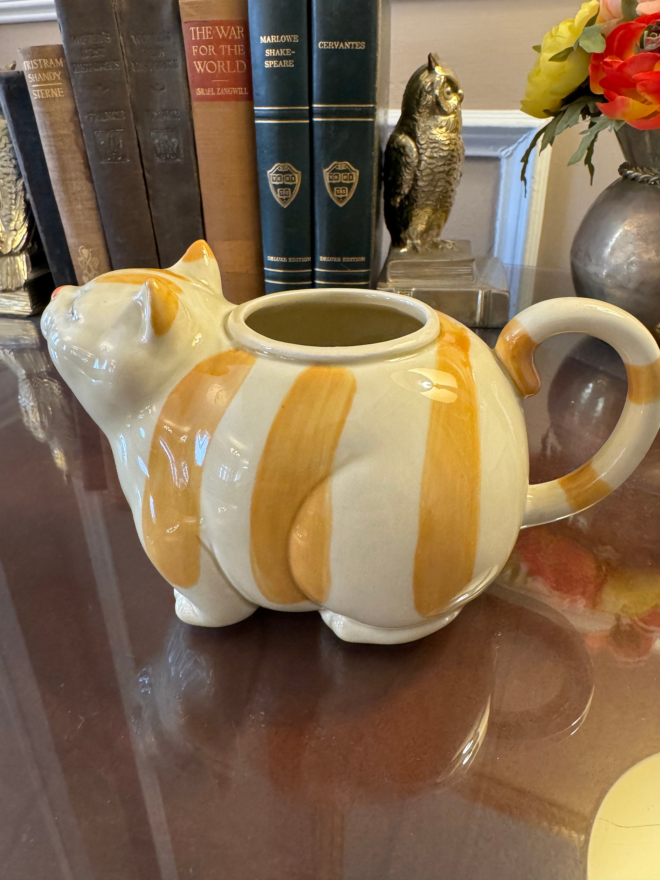 Japan Norcrest Orange Tabby Cat Teapot, Orange Cat Teapot, Striped