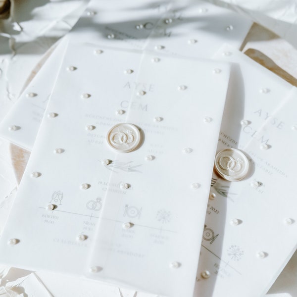 Hochzeitseinladung mit Perlen, “Inci” Einladung, Luxus Hochzeitseinladung | Luxus Wedding Invitation with Pearls and white pearl wax seal