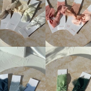 May include: Assortment of 10 colors of silk ribbon with frayed edges. The colors are: Taupe, Cream, Stone, Snow White, Terracotta, Peach, Nude Pink, Blush, Jade, and Forest.