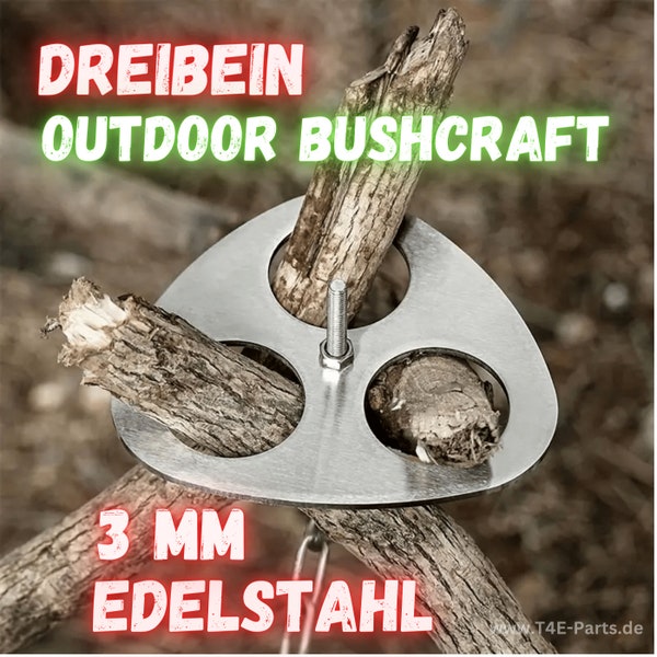 Edelstahl Dreibeinhalter für Äste Outdoor Bushcraft Camping Lagerfeuer Grill BBQ Survival