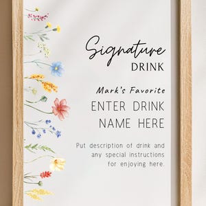 His and Her Drinks Template, Editable Signature Drink Sign, Modern Wedding Cocktail Menu, Signature Cocktail Bar Menu Sign Printable - Canva