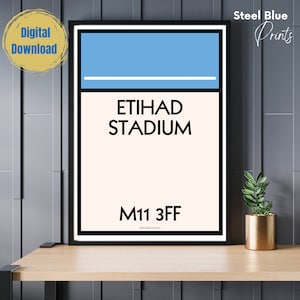 Manchester City Etihad Stadium Poster Memorabilia | Wall Art | Monopoly Print | Stadium Poster | Gift | Man Cave | Instant Download