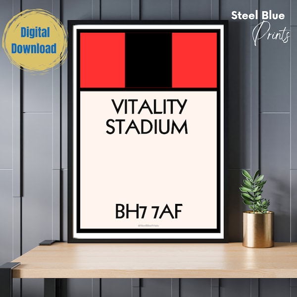 Bournemouth FC - Vitality Stadium Poster Memorabilia - Team, Stadium Poster Gift, Present, Art, Print, Dad Brother, Home Decor, Man Cave.