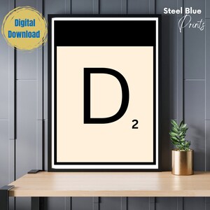 Scrabble Tile D Art Print / Letter Print / Customisable Typography Print / Scrabble Game Art Print / Retro Wall Art/ Digital Download