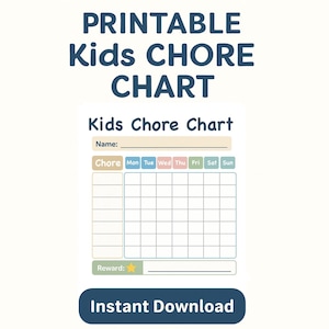 Kids Chore Chart Printable | Weekly Responsibility Tracker | Reward Chart | Digital Download