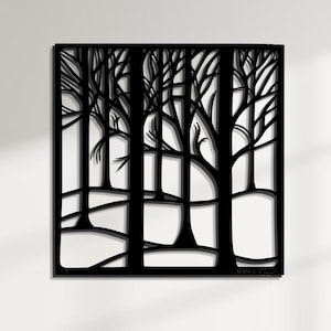 Bosque de pinos / Arte de pared de metal iluminado con LED para su hogar / Luz de noche única inspirada en la naturaleza, decoración de pared rústica, arte 3D