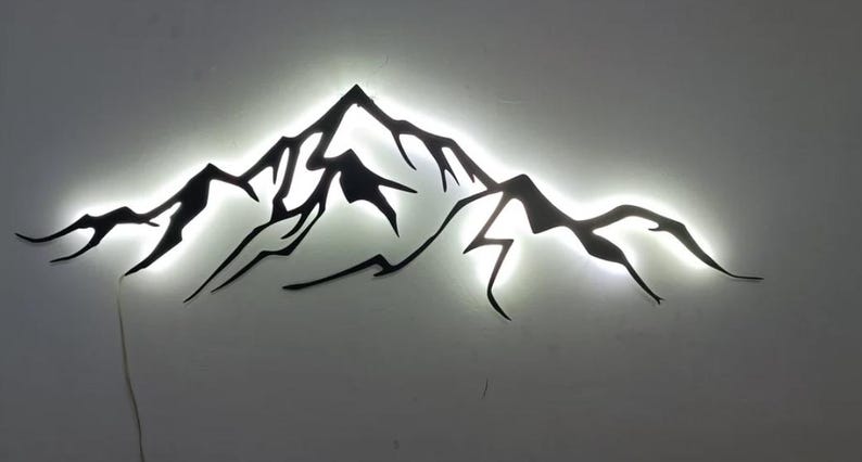 View of Mountain Metal Wall Art With Led Lights, Housewarming Gift,lighted Home ...