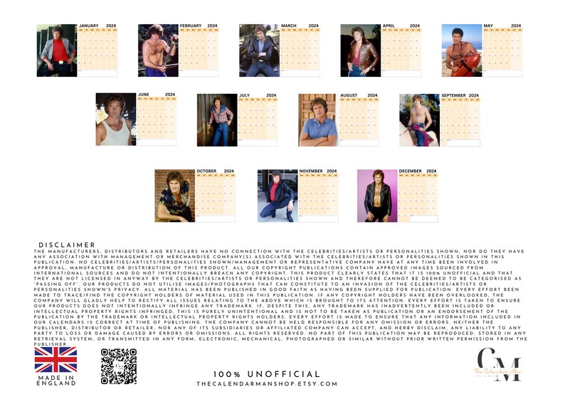 80's The Hoff 2024 Wall Calendar A4 digital download image 2