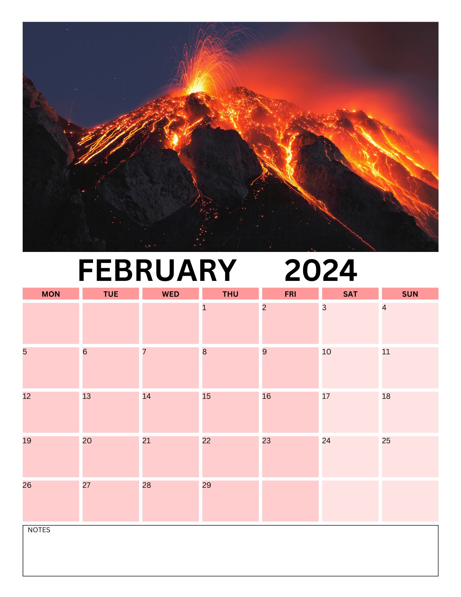 Erupting Volcanoes 2025 Calendar digital Download Etsy