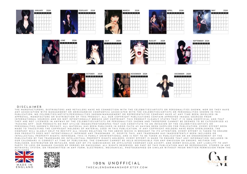 Elvira 2024 Wall Calendar A4 Mon Start digital Download Etsy