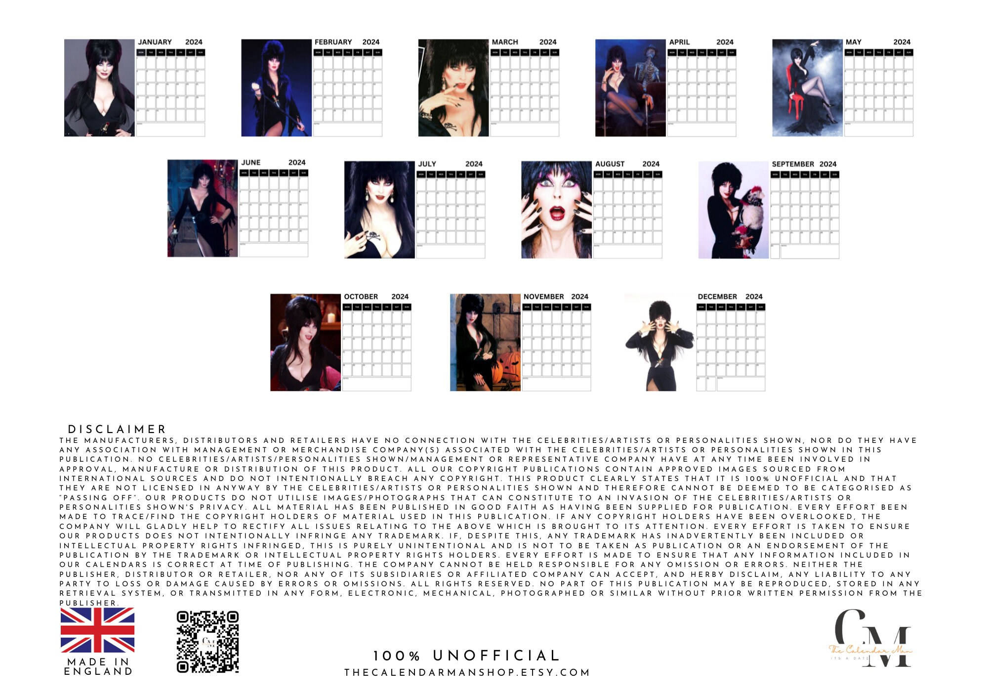 Elvira 2024 Wall Calendar A4 Mon Start digital Download Etsy