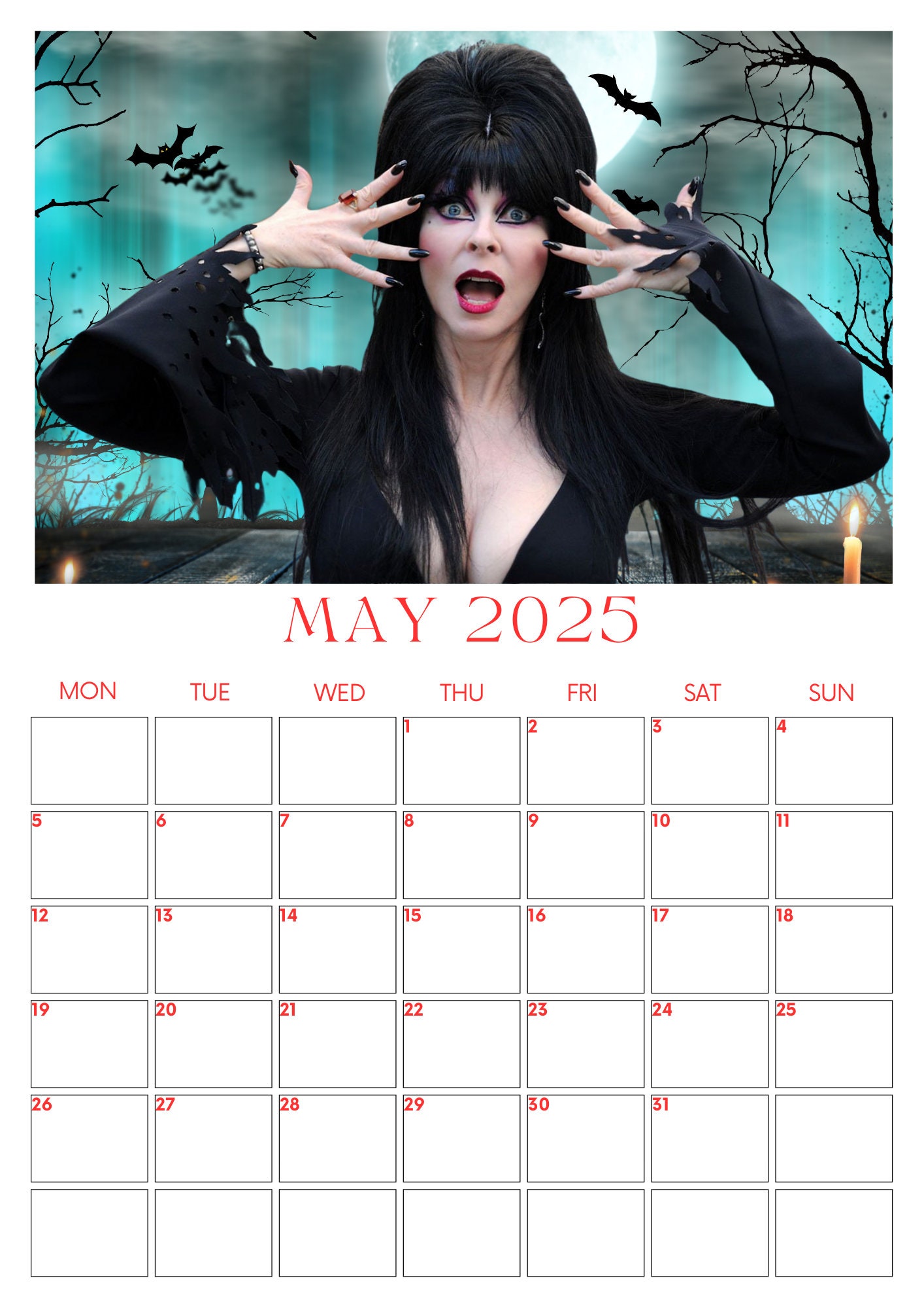 2025 Elvira A3 Size Wall Calendar Planner Etsy
