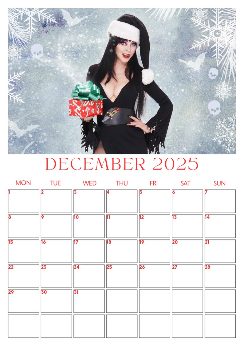 2025 Elvira A4 Size Wall Calendar Planner Etsy