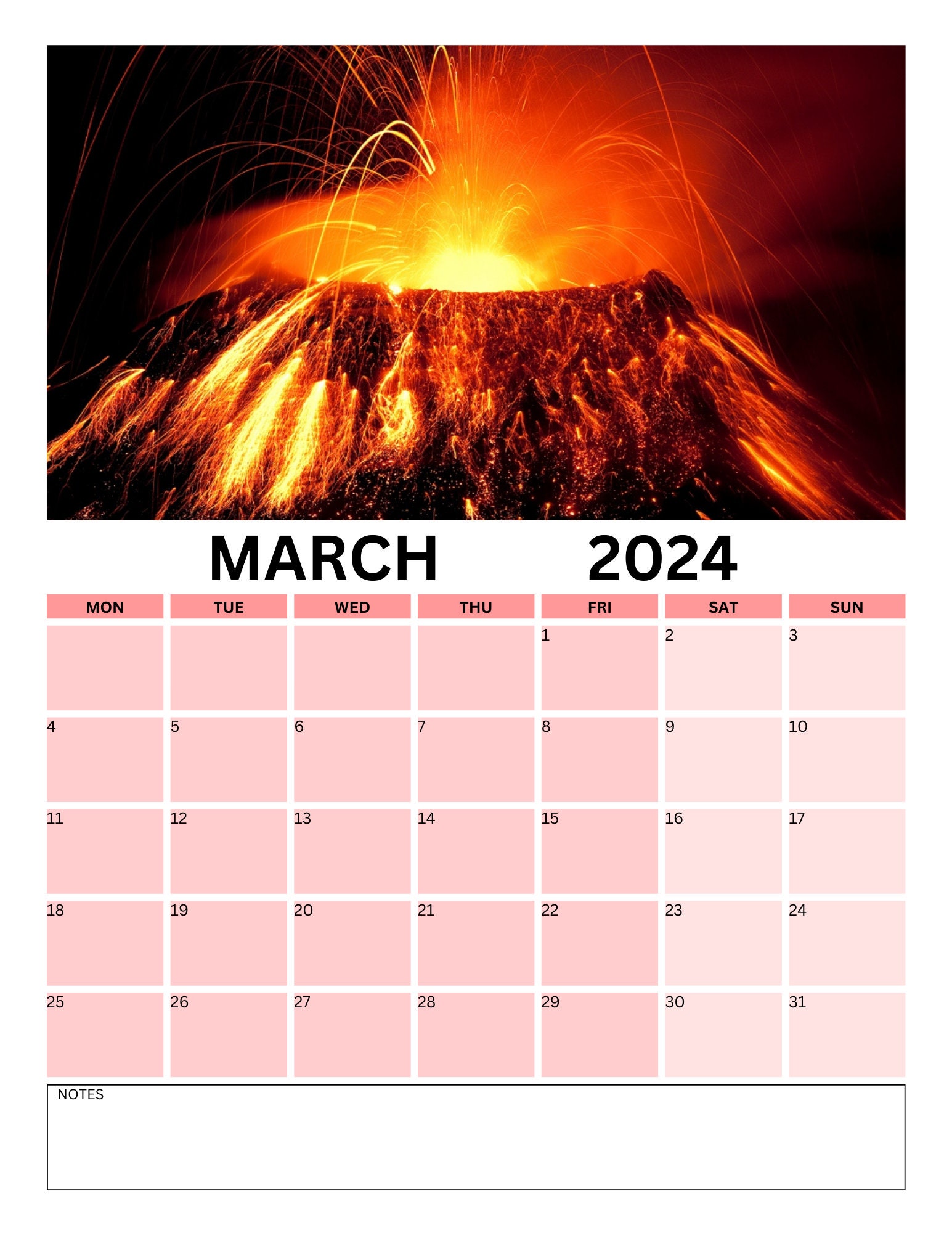 Erupting Volcanoes 2025 Calendar digital Download Etsy