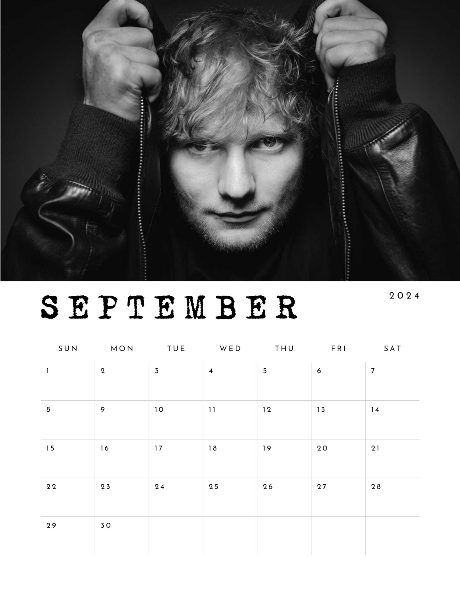 Ed Sheeran 2024 Calendar Daron Kizzee