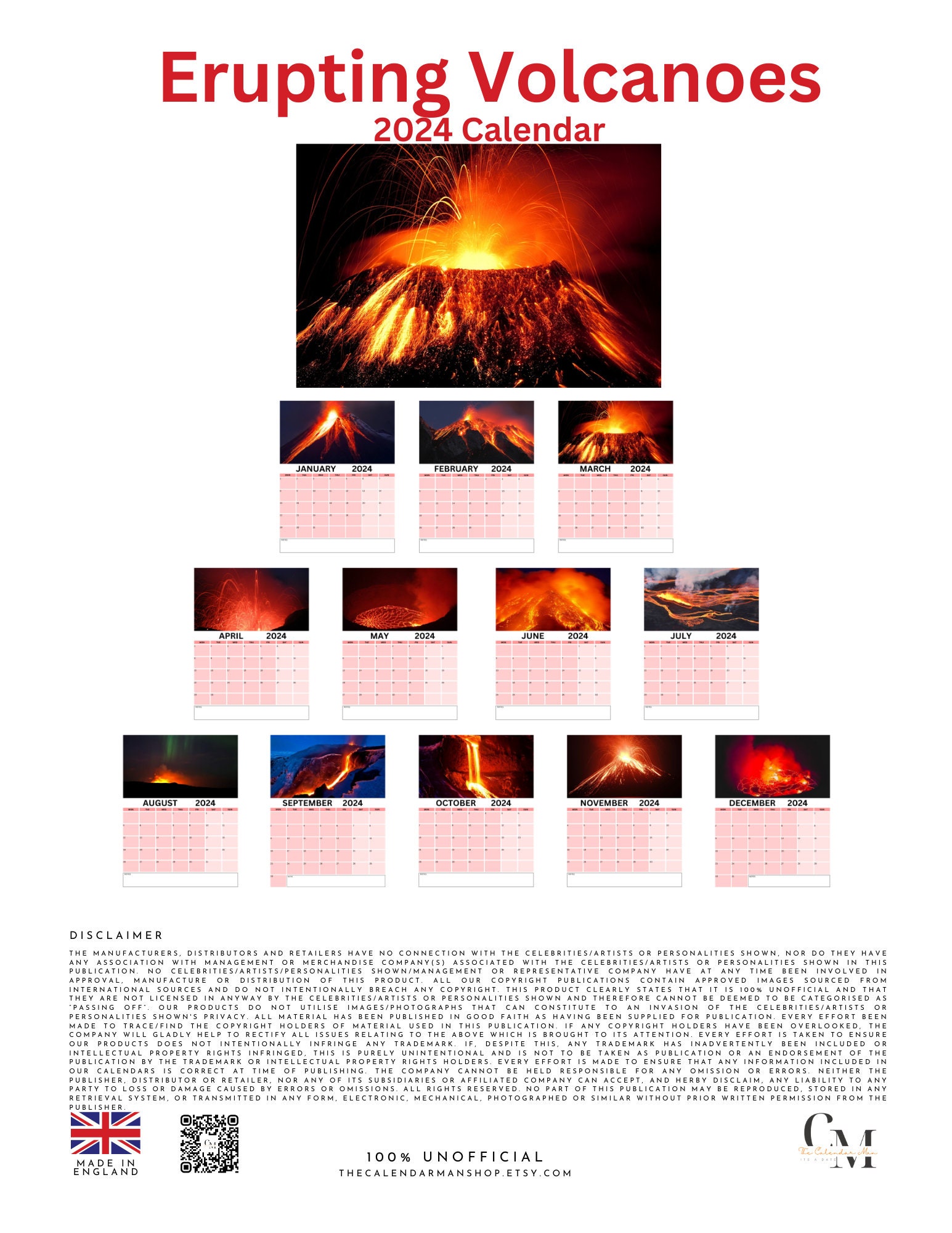 Erupting Volcanoes 2025 Calendar digital Download Etsy