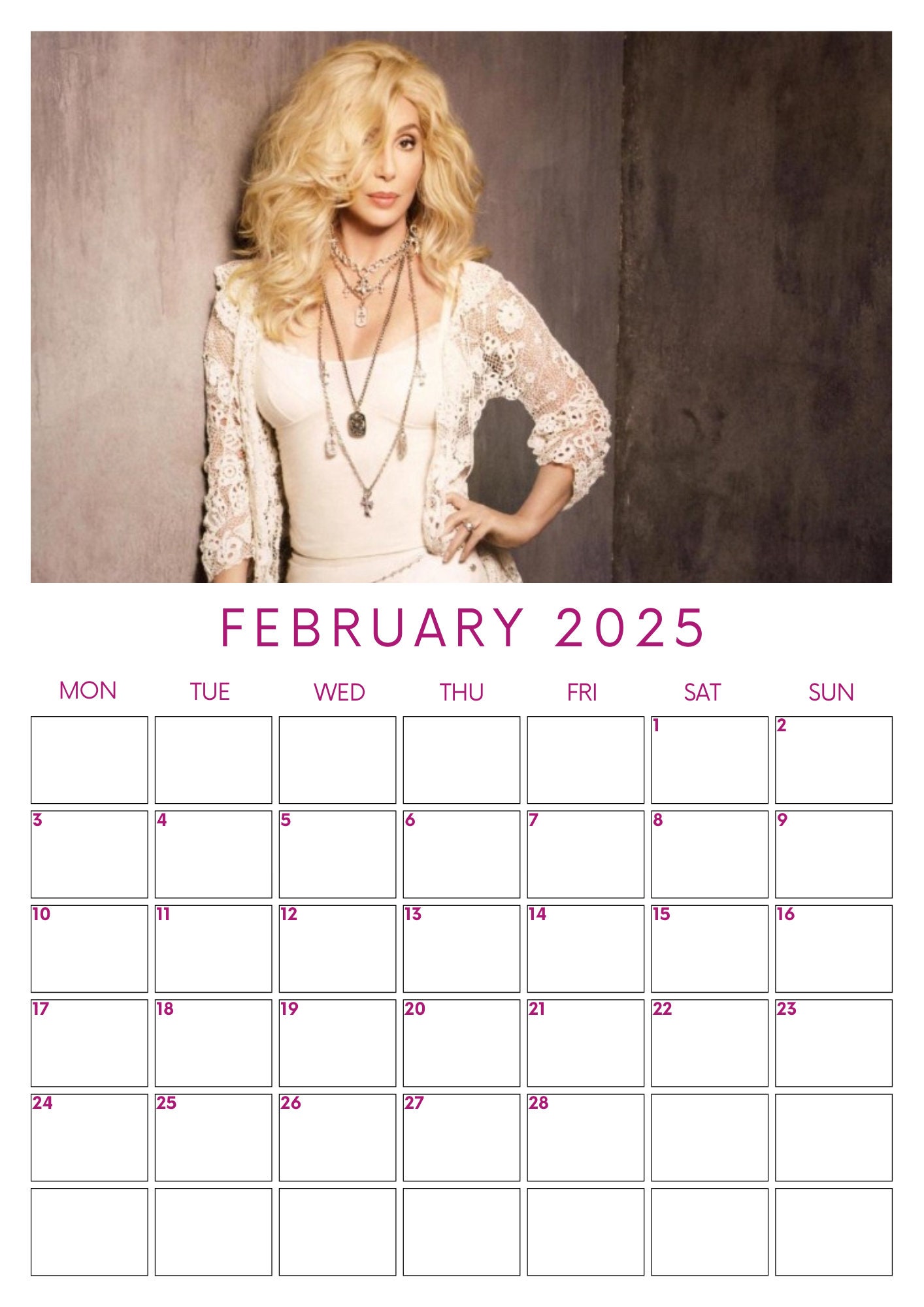 2025 Cher A4 Size Calendar Planner Etsy