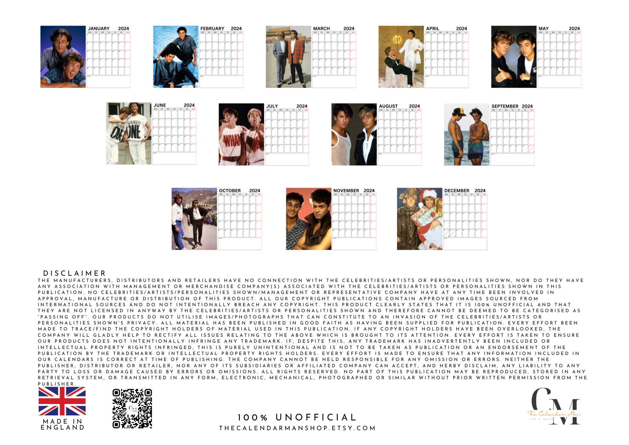 Wham 2024 Wall Calendar A4 Etsy
