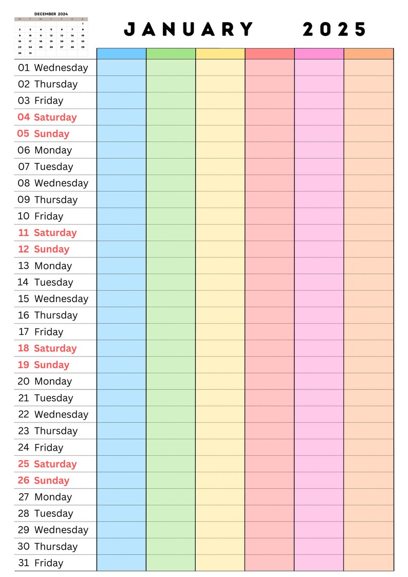 2025 Family Planner A4 Size Wall Calendar Planner Etsy