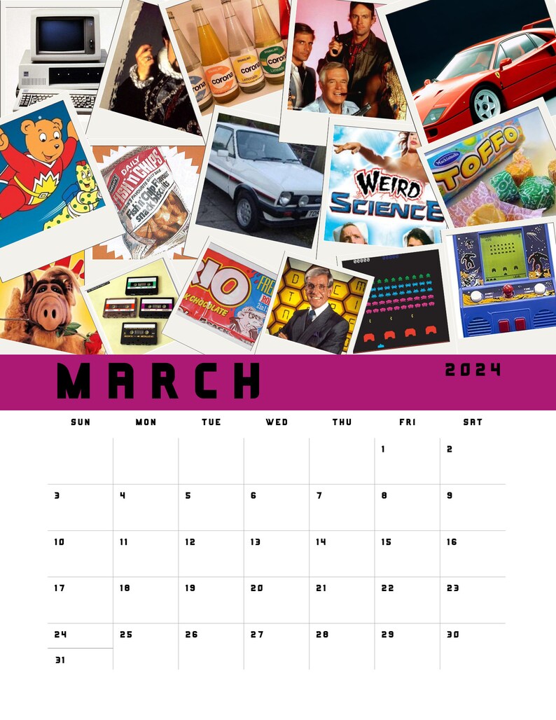 80s 2024 Calendar digital Download Etsy
