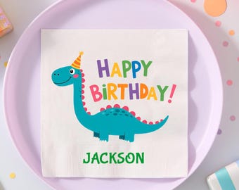 Custom Dinosaur Birthday Napkins: Personalized Party Decor
