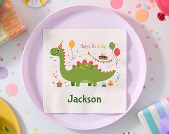 Dinosaur Party Napkins, Personalized Long Neck Birthday Decor, Kids Favors